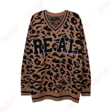 retro pullover brown leopard sweaters